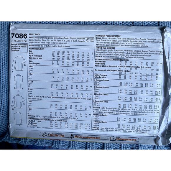 Simplicity 7086 Sewing pattern button down shirt blouse size 6 8 10 12 - Picture 3 of 5